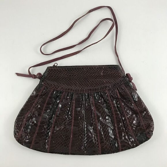 Dark Burgundy Snakeskin Vintage 80's Crossbody Bag - Picture 1 of 4